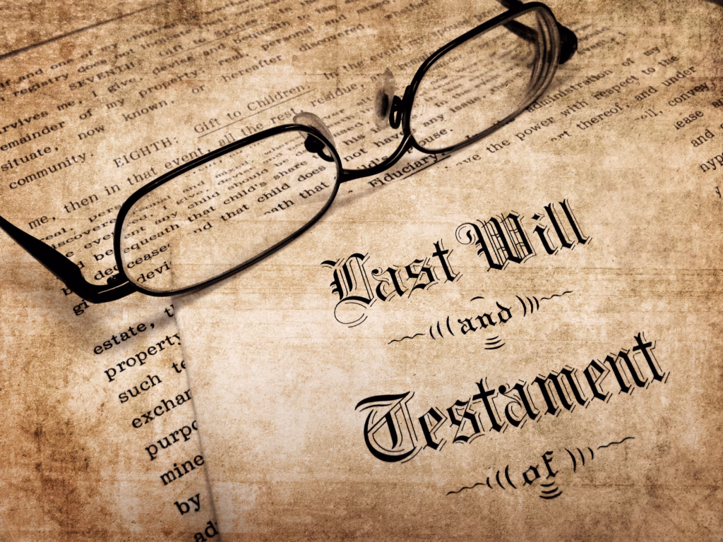 Old textured last will and testament for estate planning giving away property at death