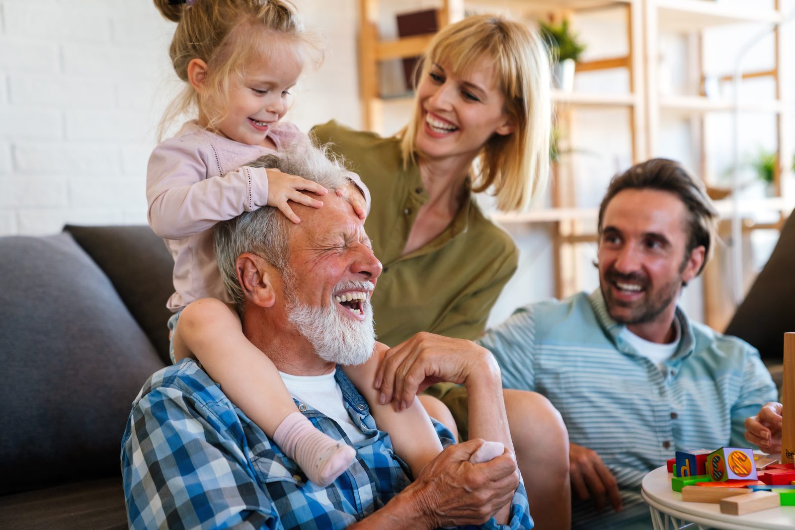 Three generations of a family together at home